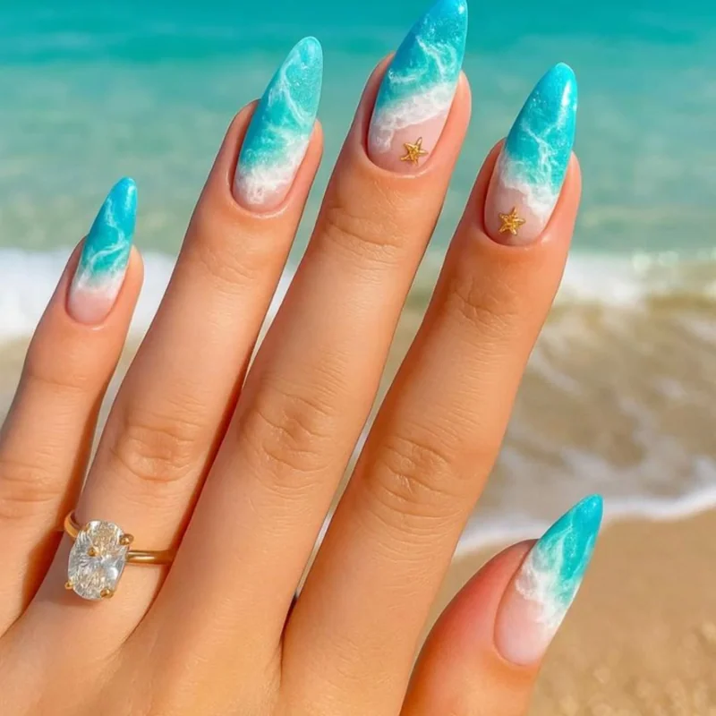 Beach Nail Design Featuring Coastal Shades, Sunny Accents, and a Playful Vacation Manicure Beach Nail Design Featuring Coastal Shades, Sunny Accents, and a Playful Vacation Manicure