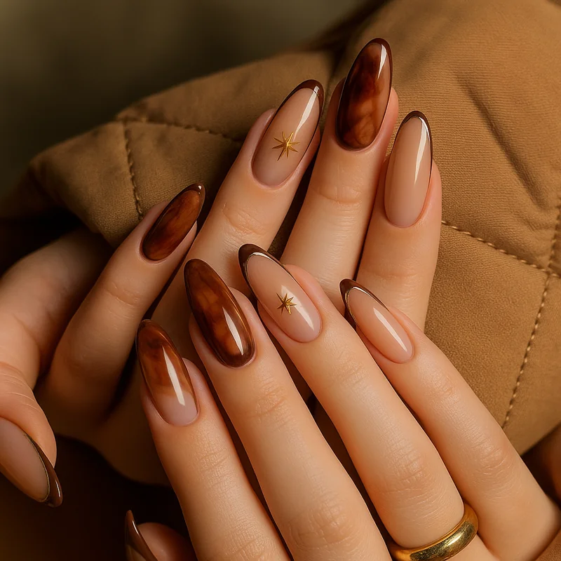 Brown almond nail design Brown almond nail design