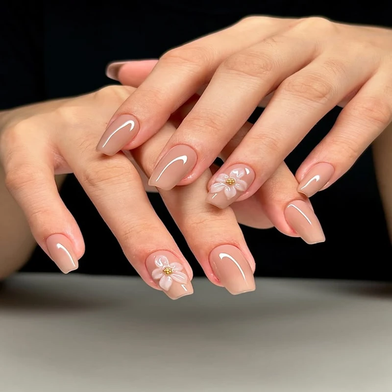 Trendy Coffin Nail Design Showcasing a Chic Flat-Tipped Manicure Trendy Coffin Nail Design Showcasing a Chic Flat-Tipped Manicure