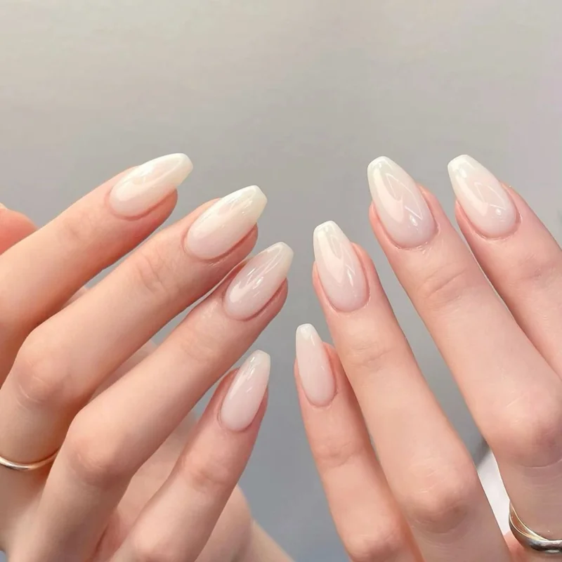 White and Cream almond nail White and Cream almond nail