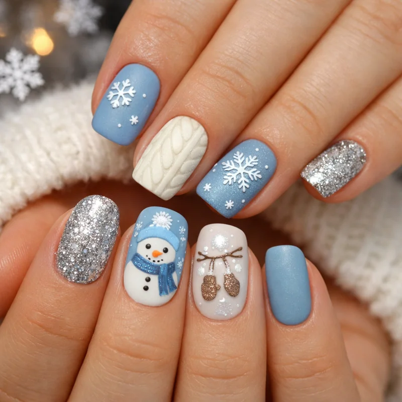 Winter and Holidays almond nail Winter and Holidays almond nail