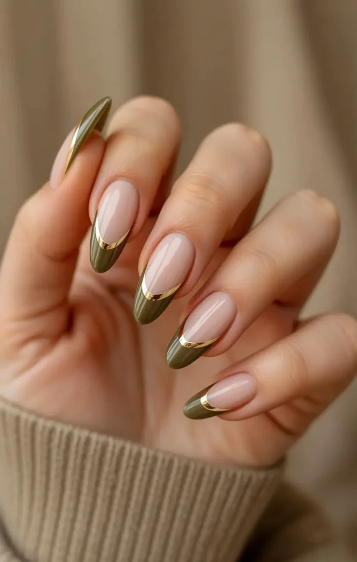 Olive green fall nails with a rich earthy glossy finish Olive green fall nails with a rich earthy glossy finish
