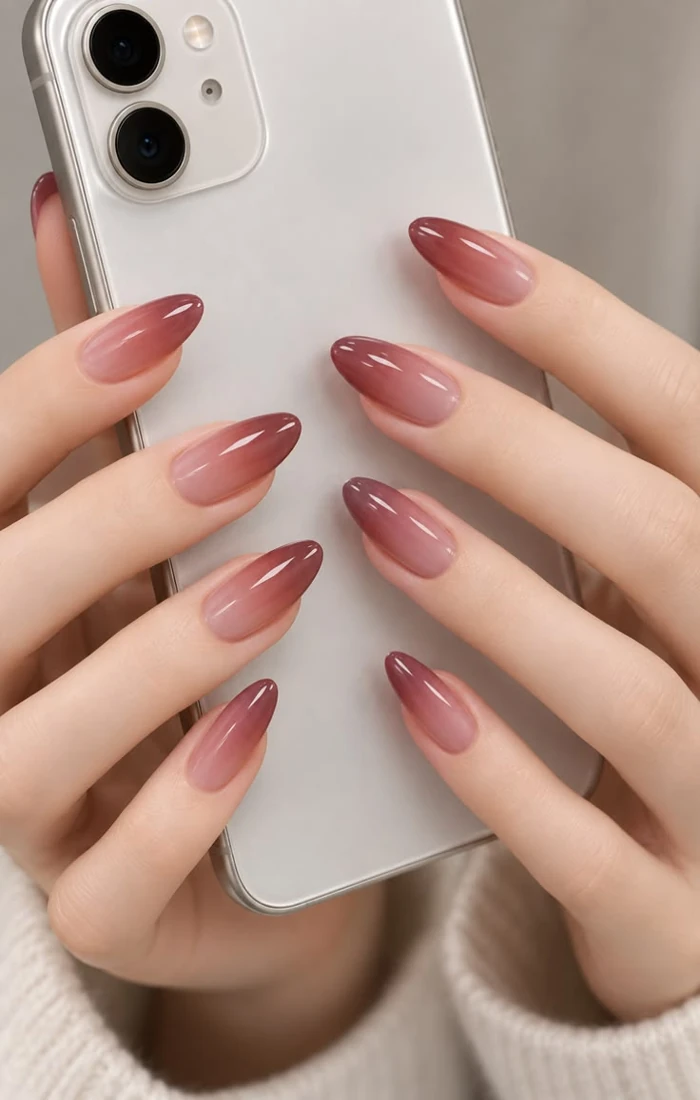 Short pink coffin nails with a smooth glossy finish Short pink coffin nails with a smooth glossy finish