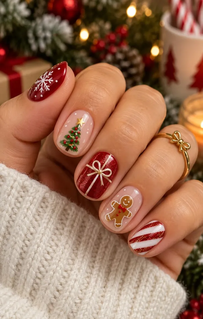 Simple short Christmas nails painted in glossy classic red Simple short Christmas nails painted in glossy classic red